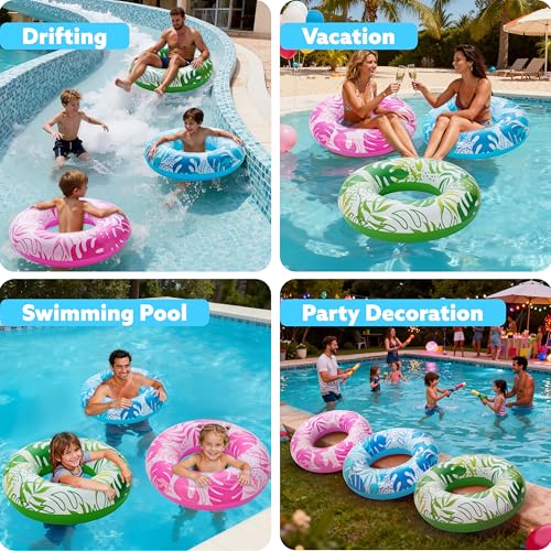 JOYIN 3 Pack Pool Floats, Pool Tube for Kids Swim Rings Inflatable Tubes, Tropical Leaves Floatie Ring Water Toys for Swimming, Summer Beach Party by JOYIN - Used condition - Image 6