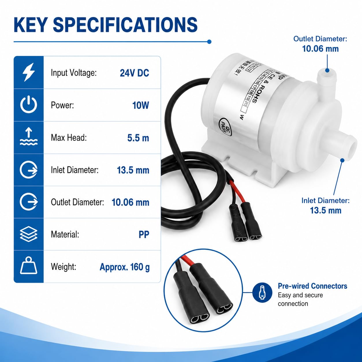 Mini pompe à eau - 24V DC 10W Pompe à eau sans balais de qualité alimentaire Pompe à eau sans balais à économie d'énergie pour fontaine d'aquarium Instruments médicaux