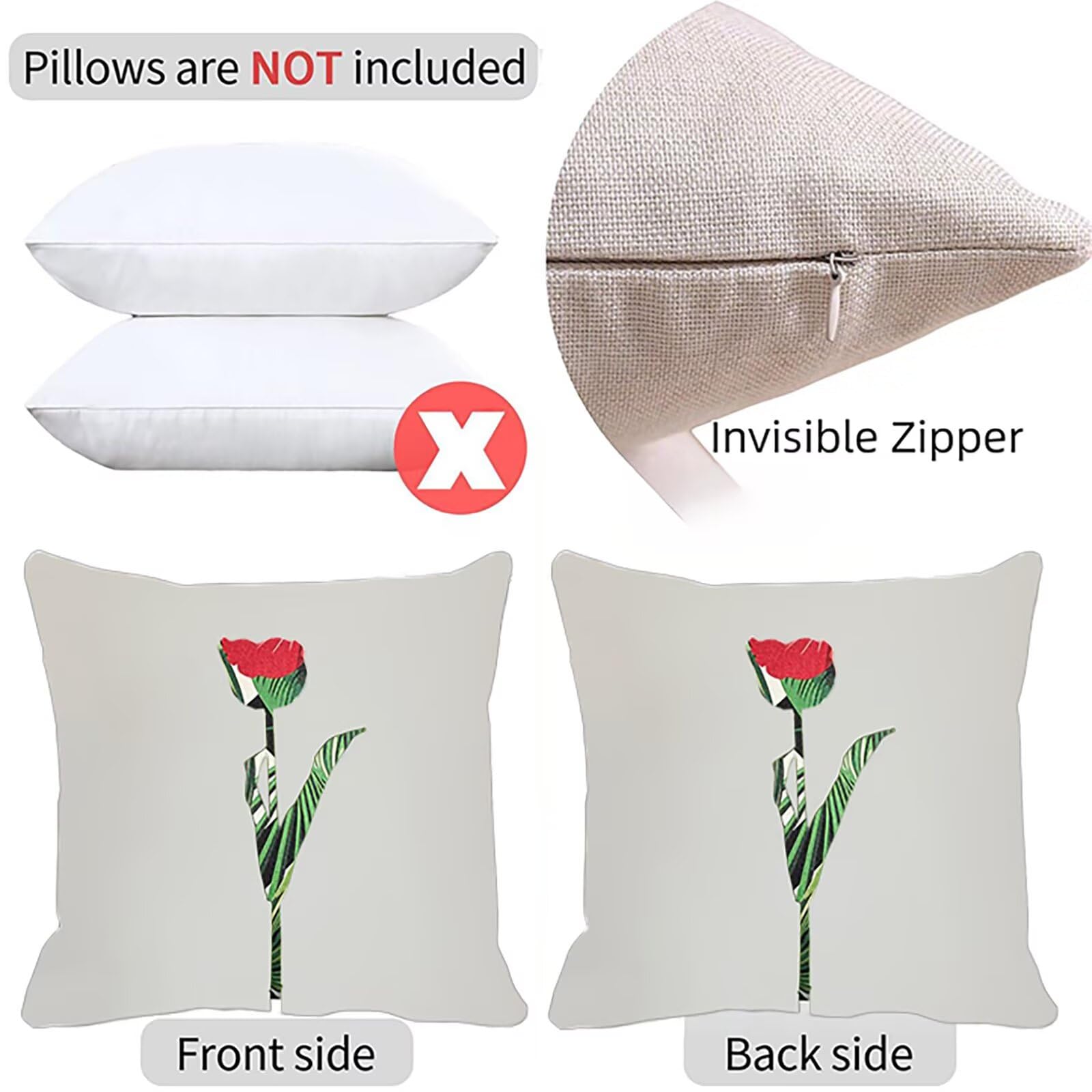 Kissenbezug 60x60 cm Blume 4er Set Sofakissen Superweichem Doppelnähten Versteckter Reißverschluss Weiß Outdoor Kissen Leinen gelten für Auto Terrassen-Gartenbank Wohndeko Schlafzimmer Sofa P-S