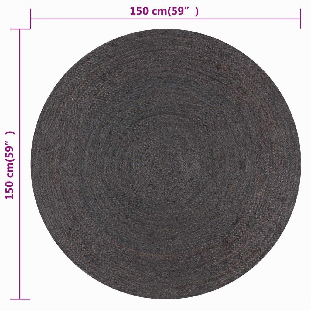 vidaXL Tapis Fait à la Main Jute Rond 150 cm Gris foncé