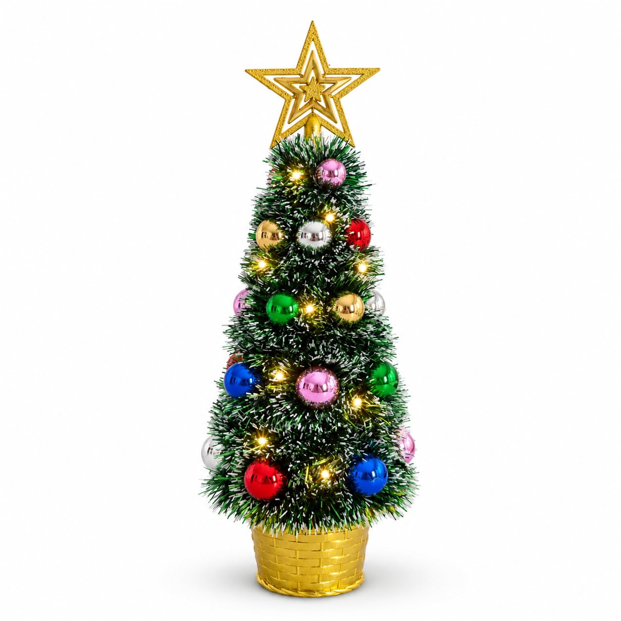 Pre Lit Artificial Green Mini Christmas Tree 41cm LED Table Desk Decoration