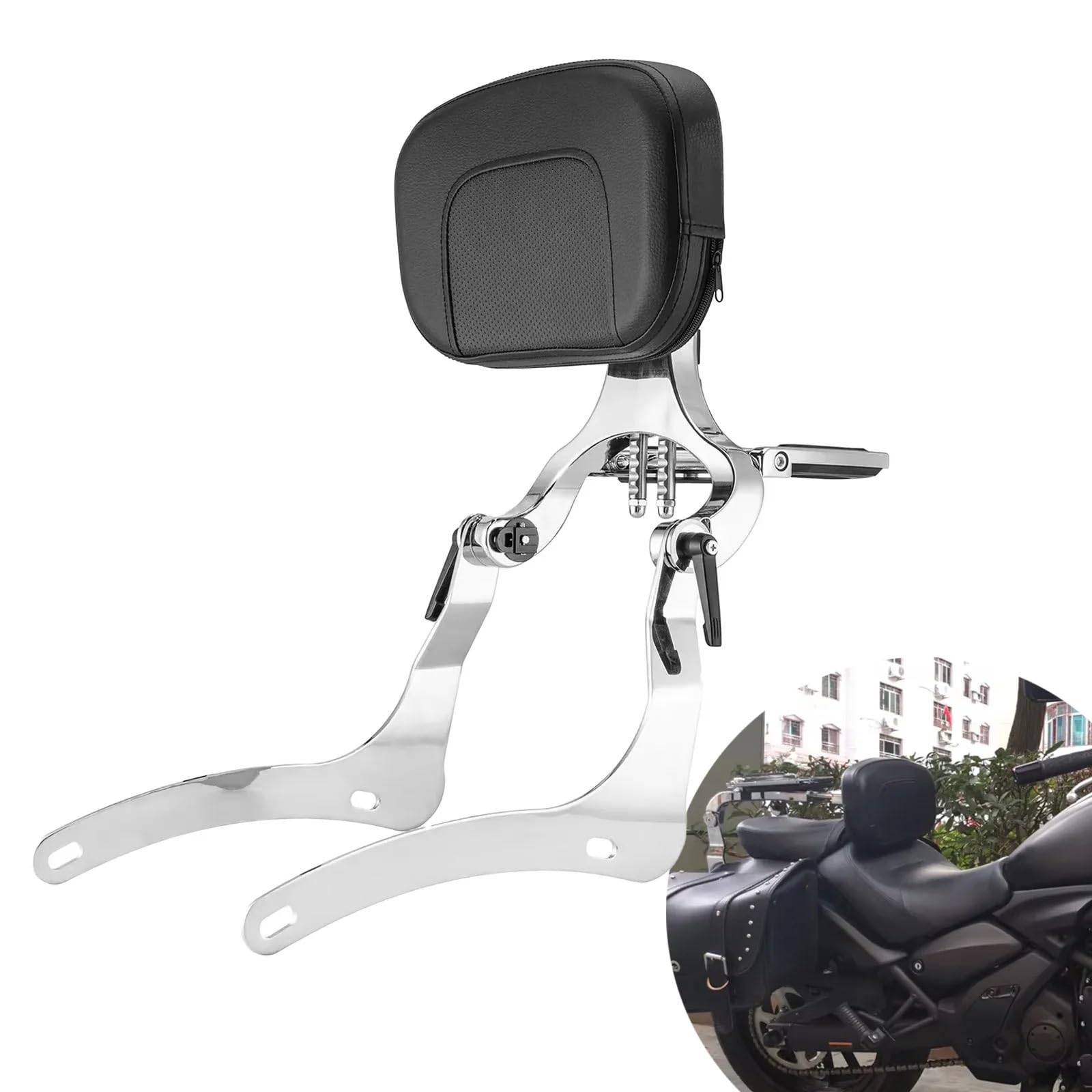 drążek Sissy z bagażnikiem Akcesoria motocyklowe oparcie pasażera regulowane składane Sissy Bar pasuje do Kawasaki Vulcan VN 900(Whole Black)