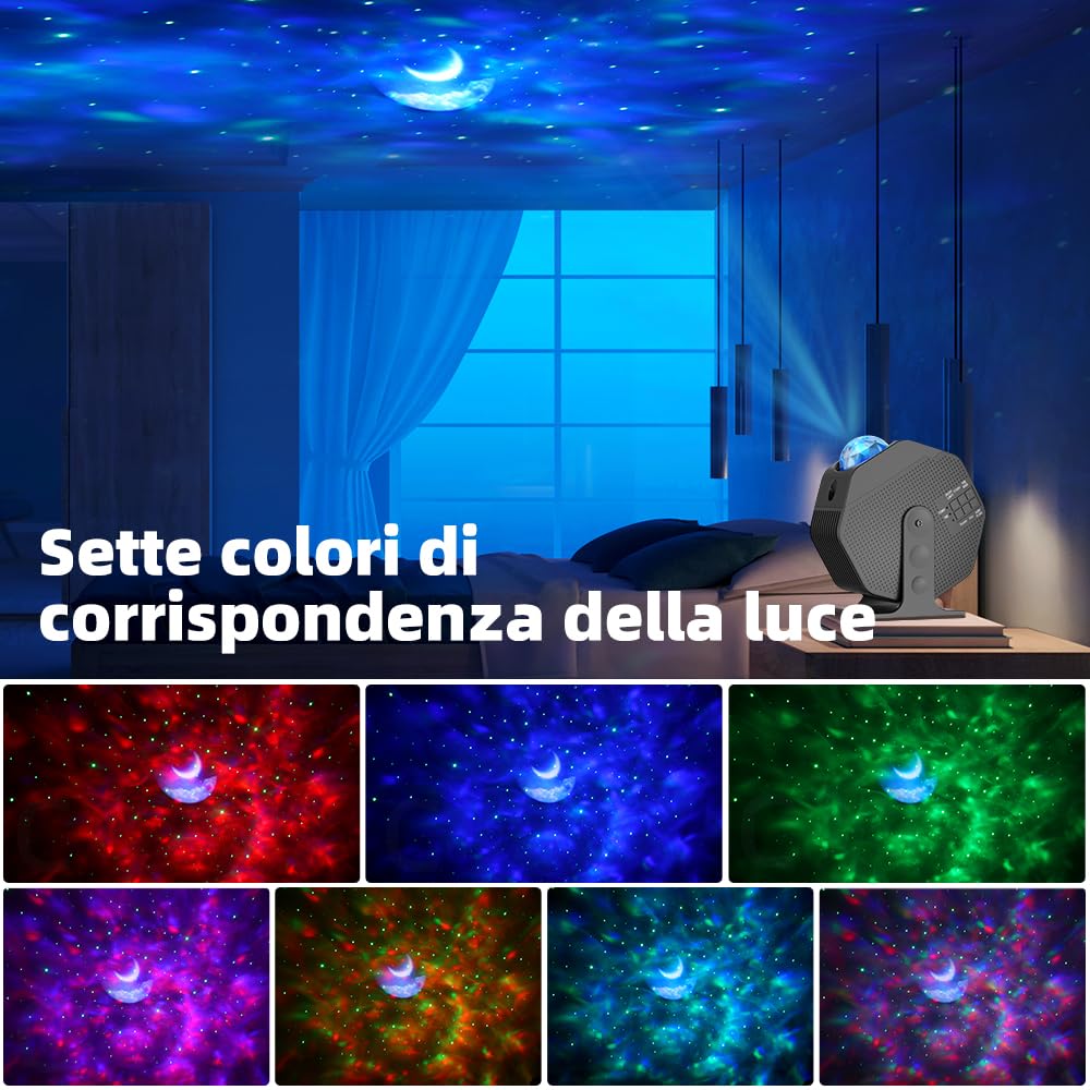 OUSFOT Proiettore Stelle Soffitto con 6 Colori Lampada Stelle Proiettore 3 IN 1, Galaxy Lighting, Funzione Timer, Moon Nebula Lampada, Proiettore Cielo Stellato per Compleanno, Festa, Party