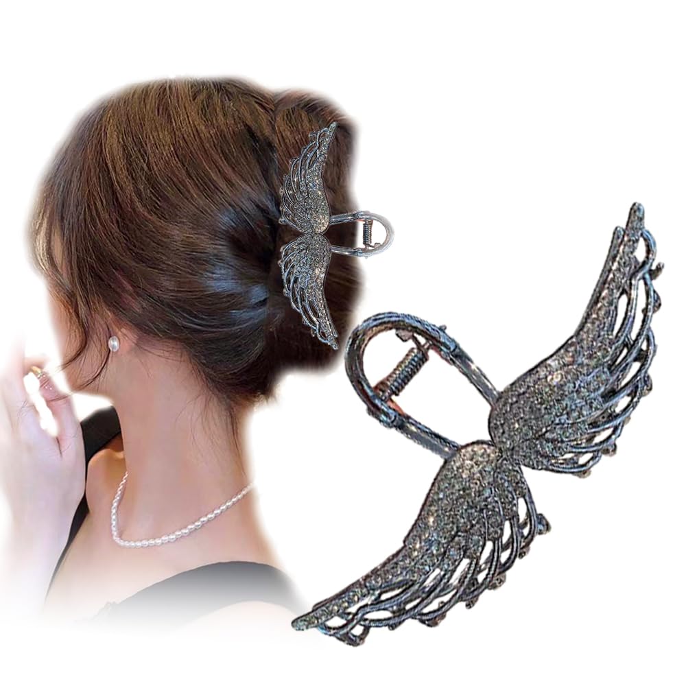 Angel'S Wings Metal Hair Clips Black Crystal Hair Clips
