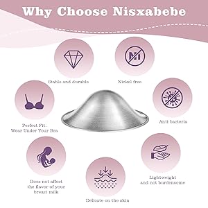 Nisxabebe The Original Silver Nursing Cups-Nipple Shields for Breastfeeding Newborn-Breast Feeding Essentials Must Haves-Nipple Covers to Protect Nursing Nipples,Trilaminate 999 Silver,Regular Size