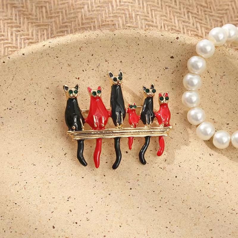 Image of Brooch Pins Cat Enamel Rhinestone Cute Animal Lapel Brooches for Women Fashion Jewelry Clothing Decoration Accessories (Black)