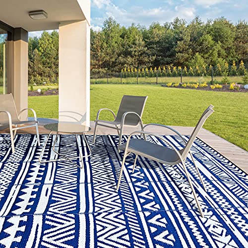 Reversible Mats, Plastic Straw Rug, Modern Area Rug, Large Floor Mat and Rug for Outdoors, RV, Patio, Backyard, Deck, Picnic, Beach, Trailer, Camping Sold by Jaynets (Blue, 69)