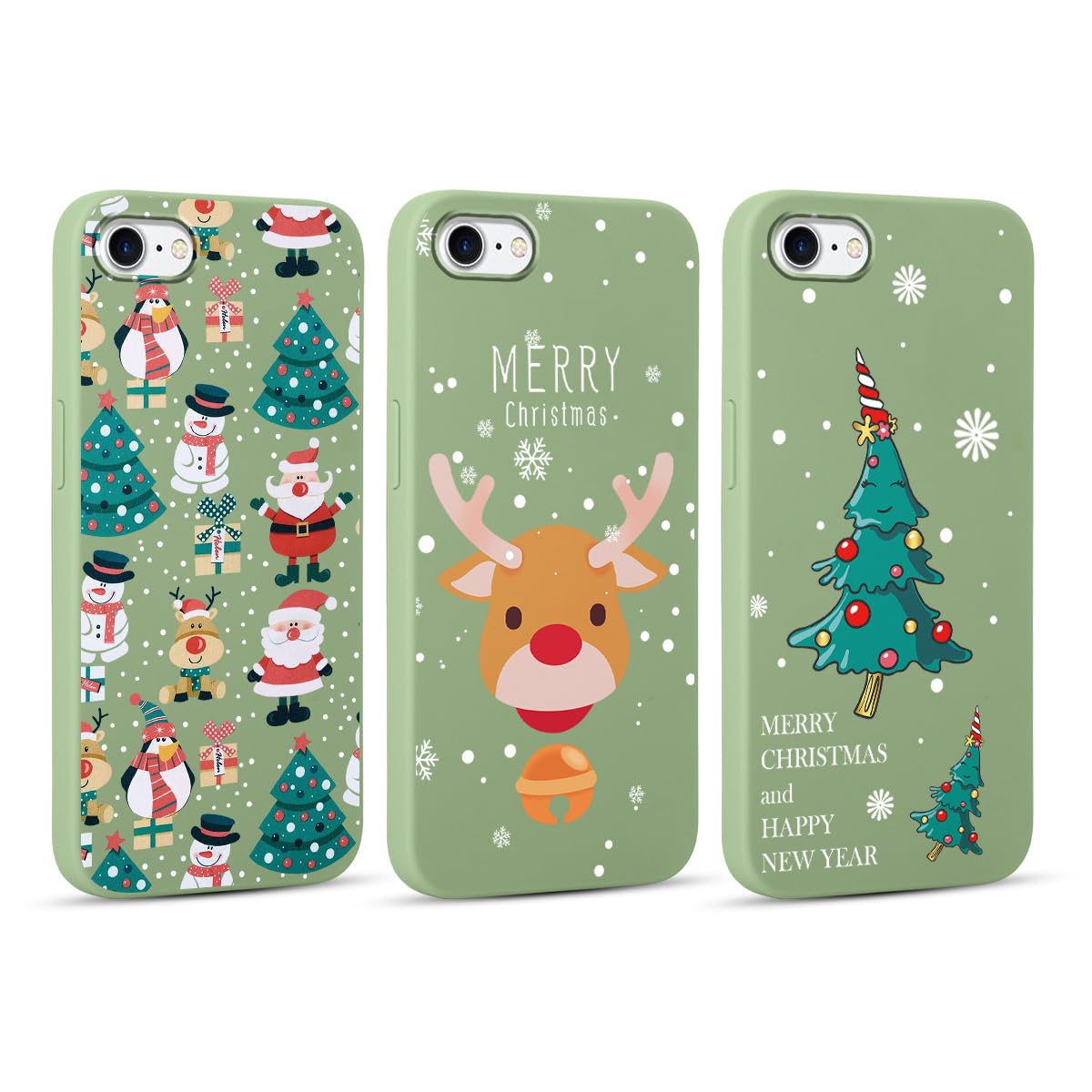 Yoedge 2 Pezzi Cover Natalizie Per IPhone 8/7/SE 2022/2020, Silicone Morbido Con Disegni Di Alce E Pupazzo Di Neve
