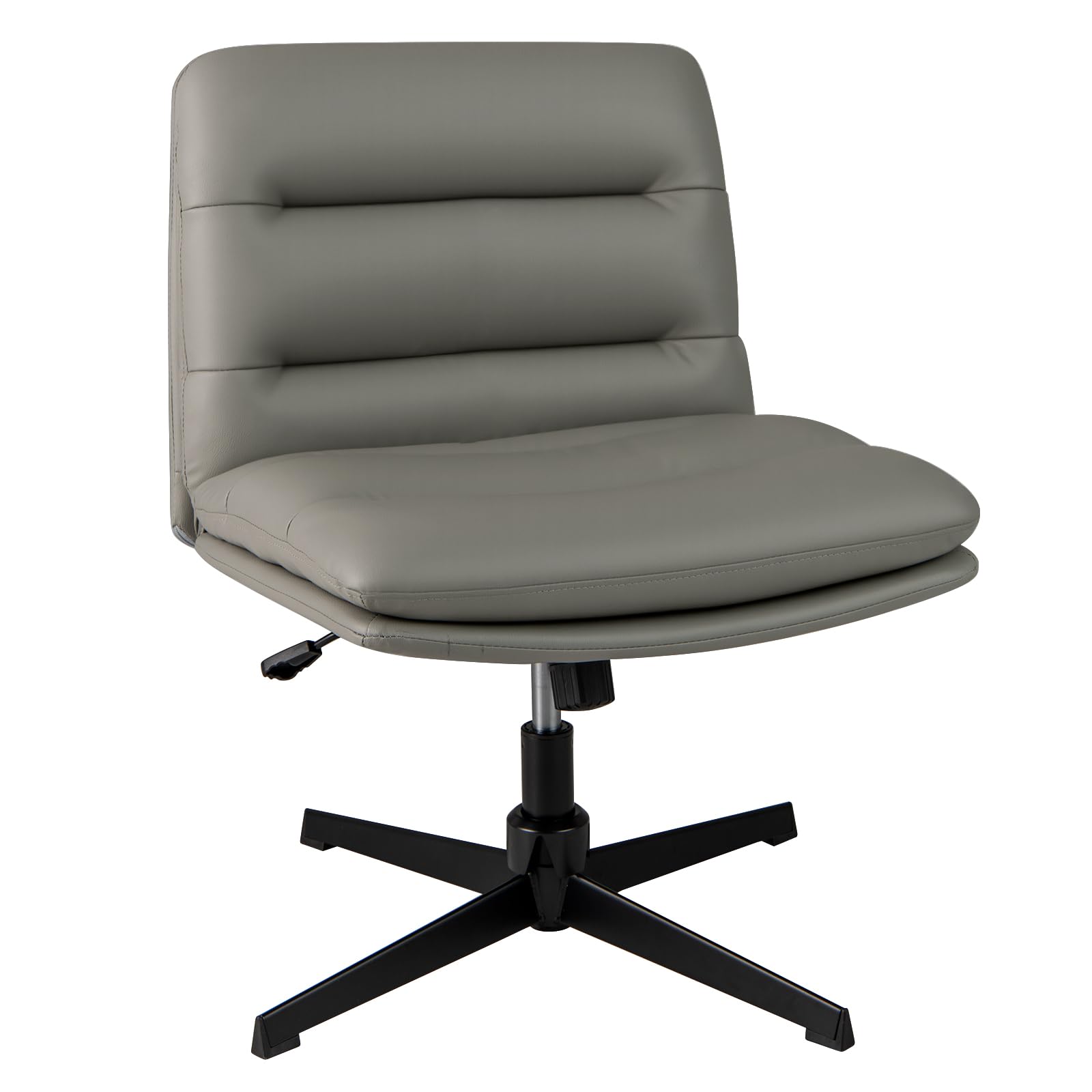 COSTWAY Desk Chair without Wheels and Armrests, 88cm Swivel Office Chair with Cushions, Ergonomic Chair with Padded Seat, Height Adjustable, for Bedroom and Study (Grey)