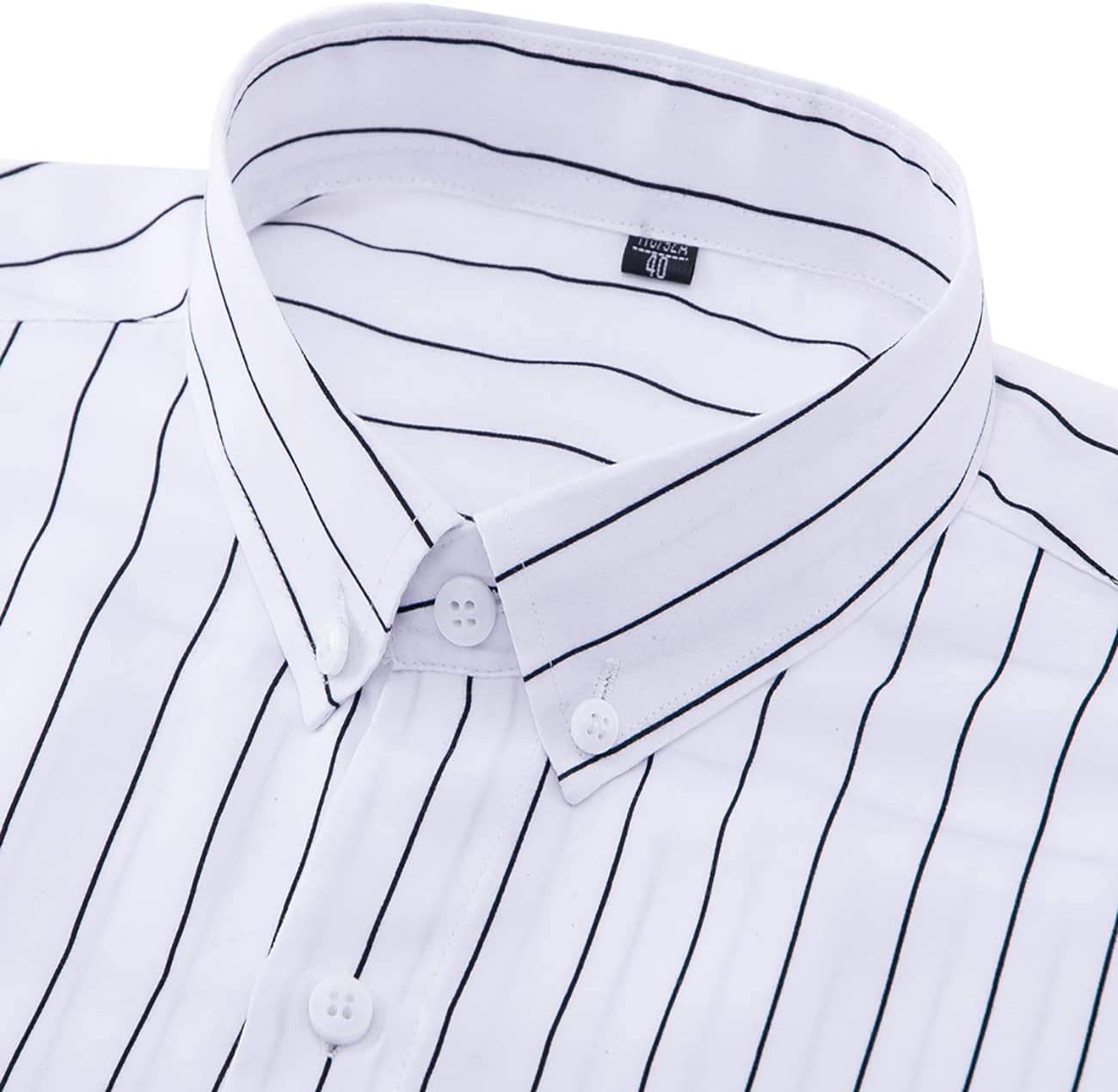 Men's Long Sleeve Dress Shirts Casual Business Vertical Striped Button Down Slim Fit Shirts - Image 3