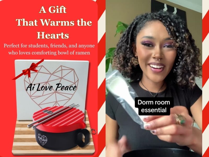 AI LOVE PEACE Microwaveable Ramen Noodle Bowl Cooker 40oz for Ramen, Rice, Pho, Soup, and Pasta, Dishwasher Safe and Portable, Ideal for Home, Office, Dorm, or Gift (Red)