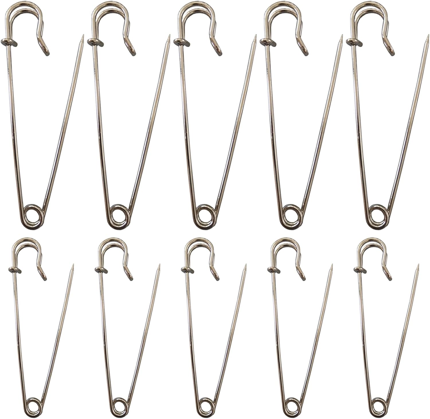 Extra Large Safety Pins Heavy Duty, 10 Pack 3" and 4" Assorted Big Safety Pins Bulk
