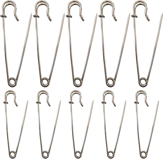 Extra Large Safety Pins Heavy Duty, 10 Pack 3 and 4 Assorted Big Safety Pins Bulk