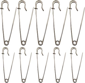 Extra Large Safety Pins Heavy Duty, 10 Pack 3 and 4 Assorted Big Safety Pins Bulk