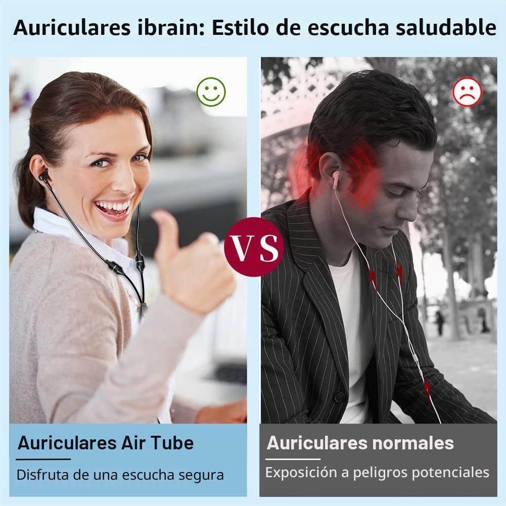 Auriculares ibrain de Tubo de Aire Auriculares de Tubo de Aire con Micrófono y Control de Volumen Auriculares ibrain de Tubo de Aire para una Escucha Segura y Saludable (Negro)