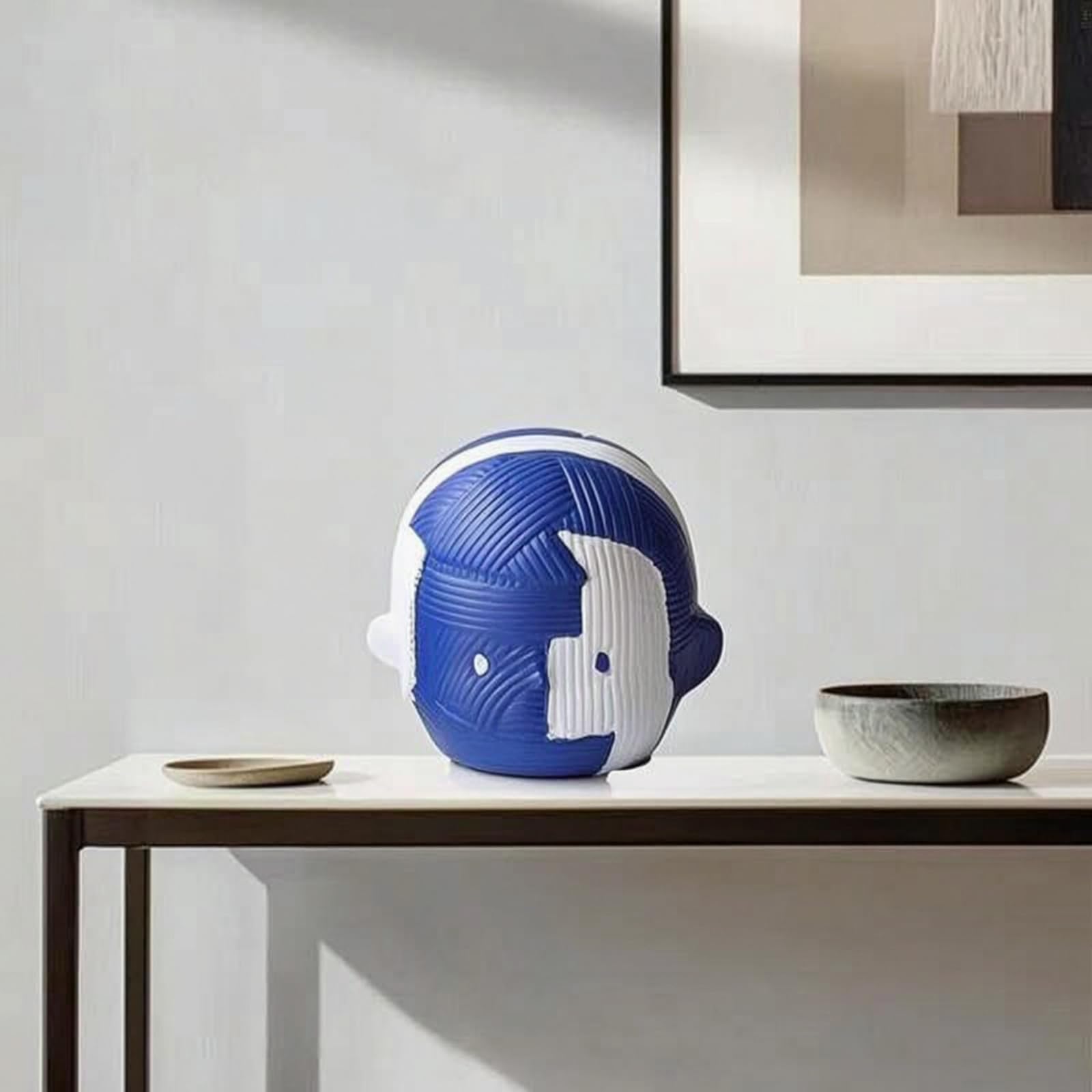 Abstracte Cartoon Figurine Skulptur Dekofigur Statue Resin Ästhetische Wohnfigur mit Zeitgemäßer Anmutung für Einladendes Ambiente für Wohnzimmer, Blau Und Weiß, Niedriges Modell