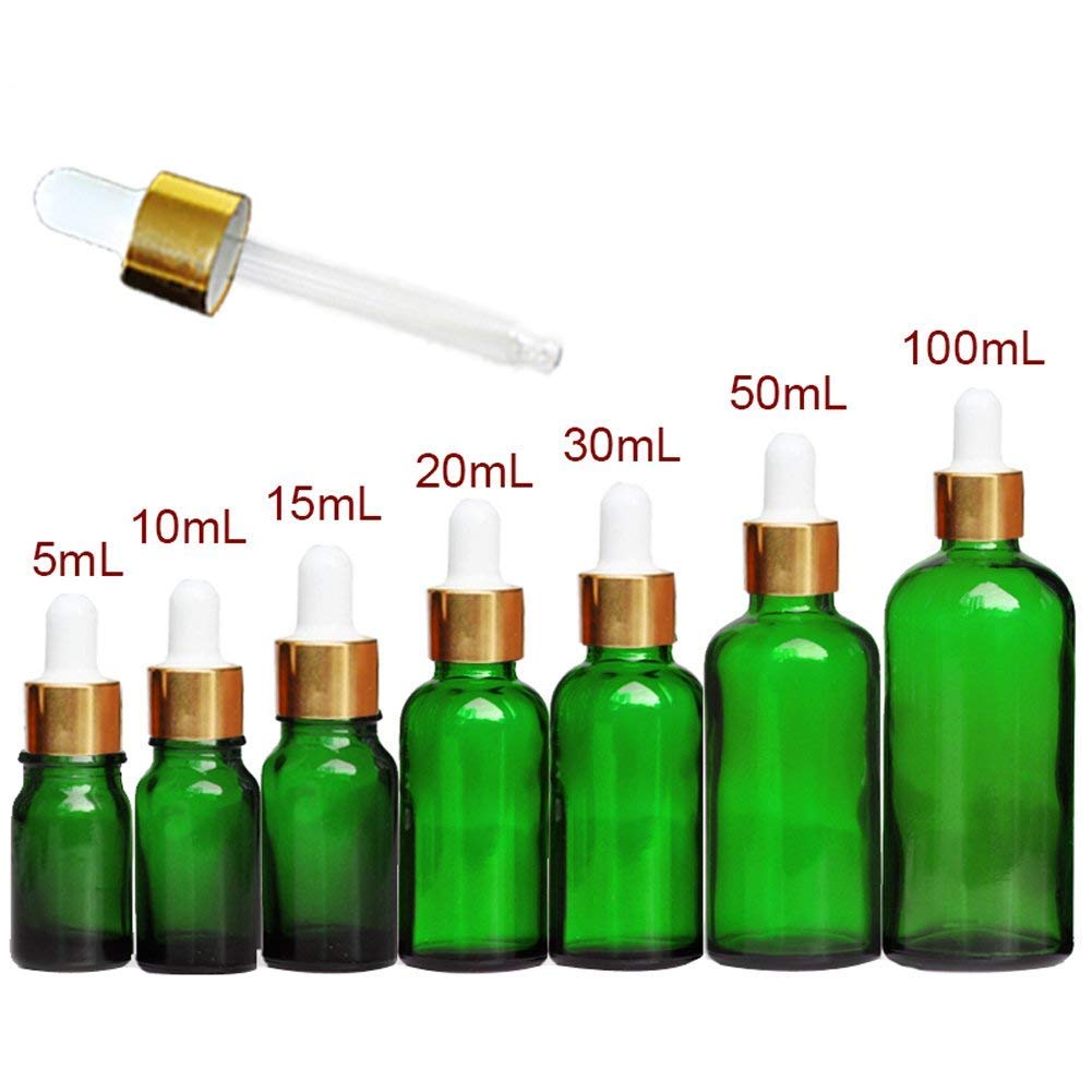 4PCS Green Glass Bottles With Glass Eye Droppers Empty ...