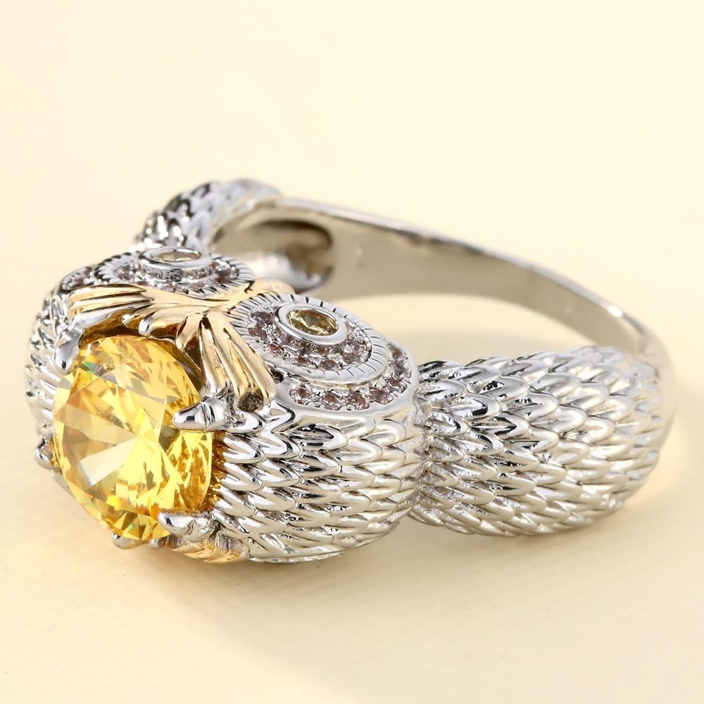 Owl Ring for Women by Ginger Lyne | White Gold Plated Solitaire Yellow Cubic Zirconia Statement Ring for Teacher or Mom Gift Ideas
