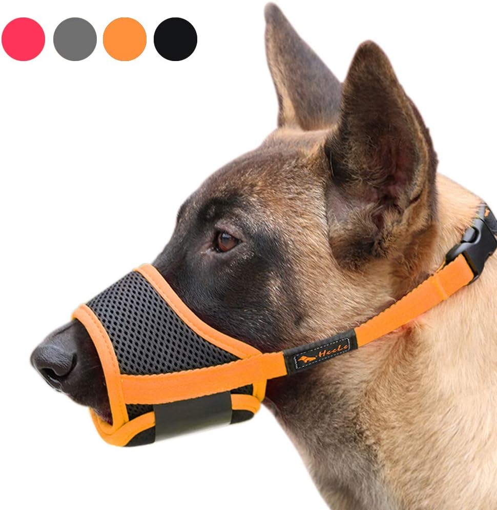 HEELE Dog Muzzle,Soft Nylon Muzzle Anti Biting Barking Chewing,Air Mesh Breathable Drinkable Adjustable Loop Pets Muzzle for Small Medium Large Dogs 4 Colors 4 Sizes XL
