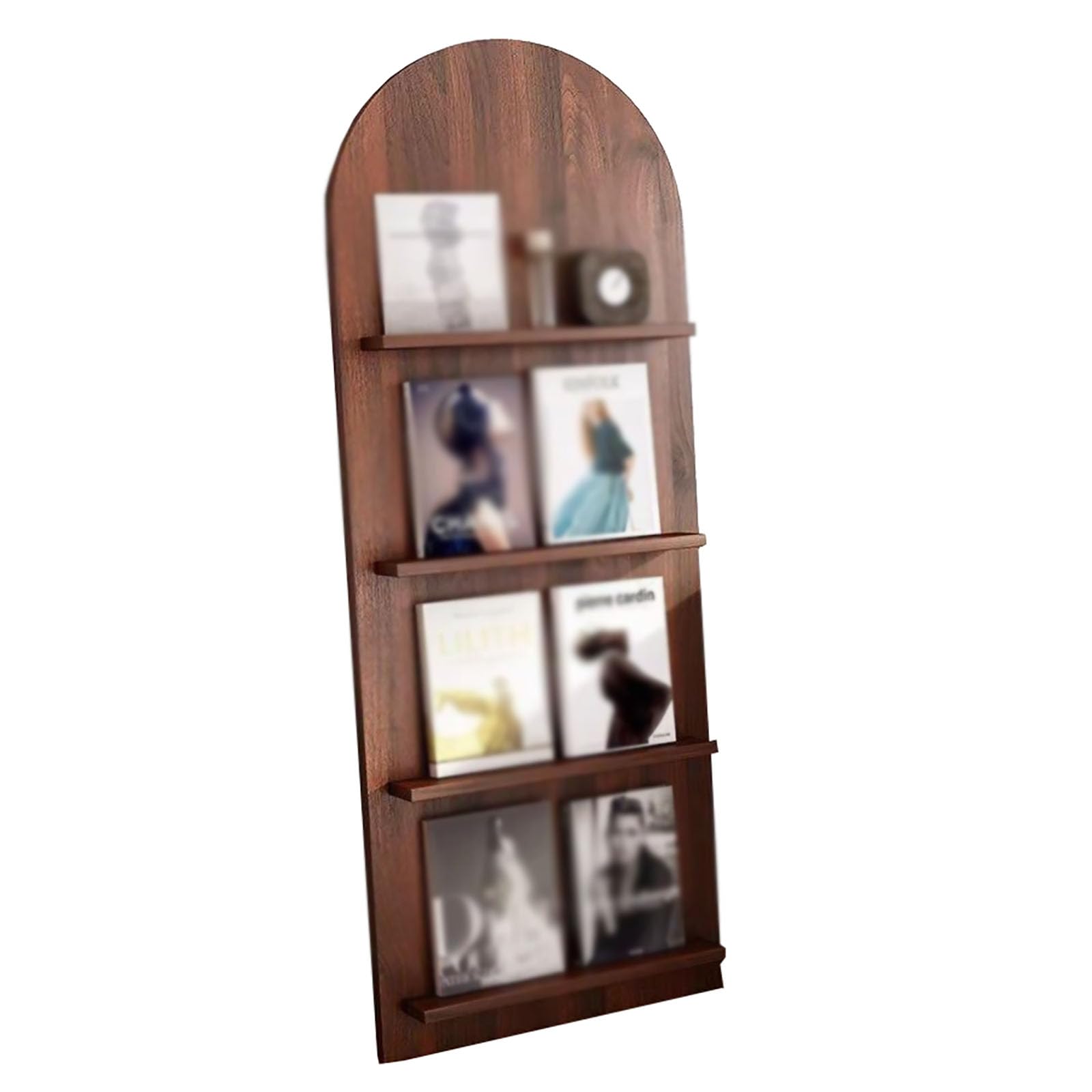 qudkdhs 4-Tier Floor Standing Brochure Display Stand,Wooden Magazine Rack Bookshelf (Walnut,140x60cm)
