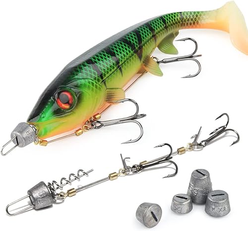 Miniatura 6 de Anzuelo de pesca, equipo de aparejo de tornillos de profundidad múltiple con peso de plomo, para cebo suave, señuelo de pesca, sombra de cebo suave