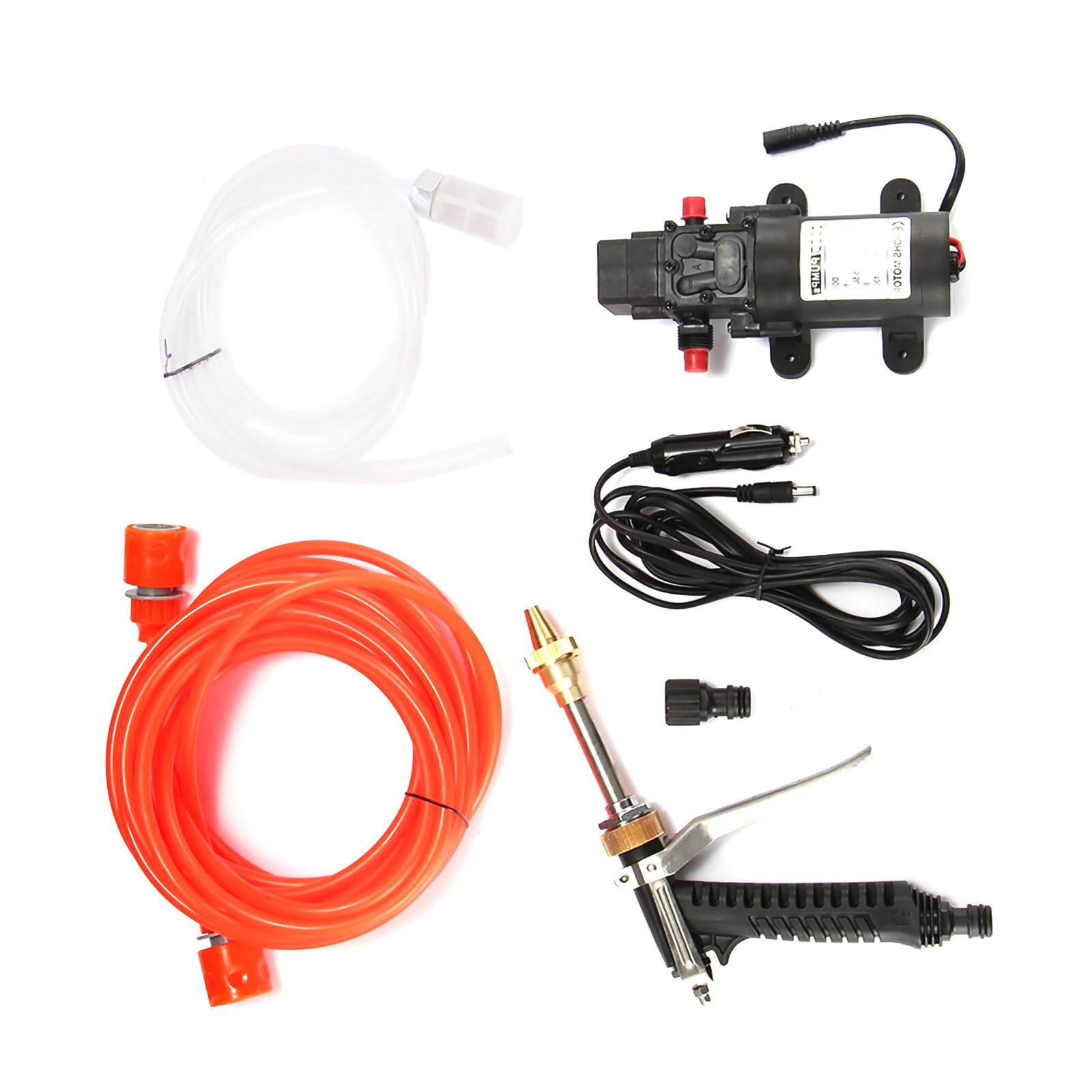 ALLOMN Nettoyeur haute pression 12 V pour voiture, kit de pompe de lavage de voiture 100 W, machine de nettoyage portable, pompe à eau, pistolet pulvérisateur à gâchette, kit de lavage pour voitures