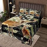 Army Green Camo Amerikanische Flagge Tagesdecke M Größe 3D Hirsch Bettwäsche Jagd Wilde Tiere Tröster Set Kinder Männer Zimmer Dekor Schwarz Weiß Sterne Streifen Quilt Coverlet,2 Kissenbezug