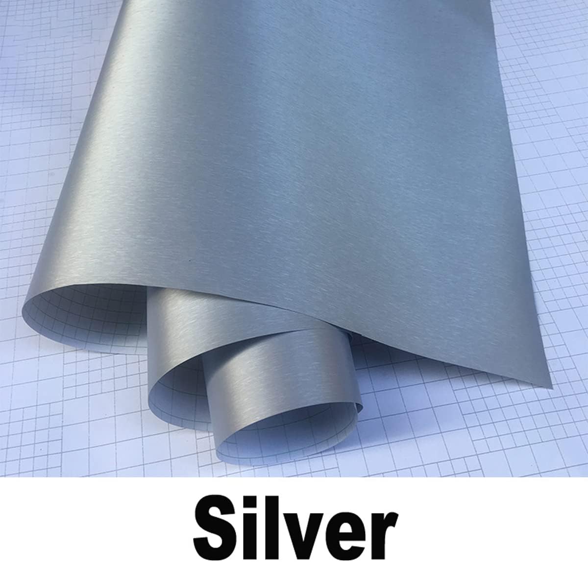 ECYC Ltd 1.64 x 6.56 FT Brushed Aluminum Vinyl Wrap Film Self Adhesive Car Wrap Sticker Decal Film Automotive Vinyl Wrap Roll Car DIY Decoration Wrap Film Sheet, Silver