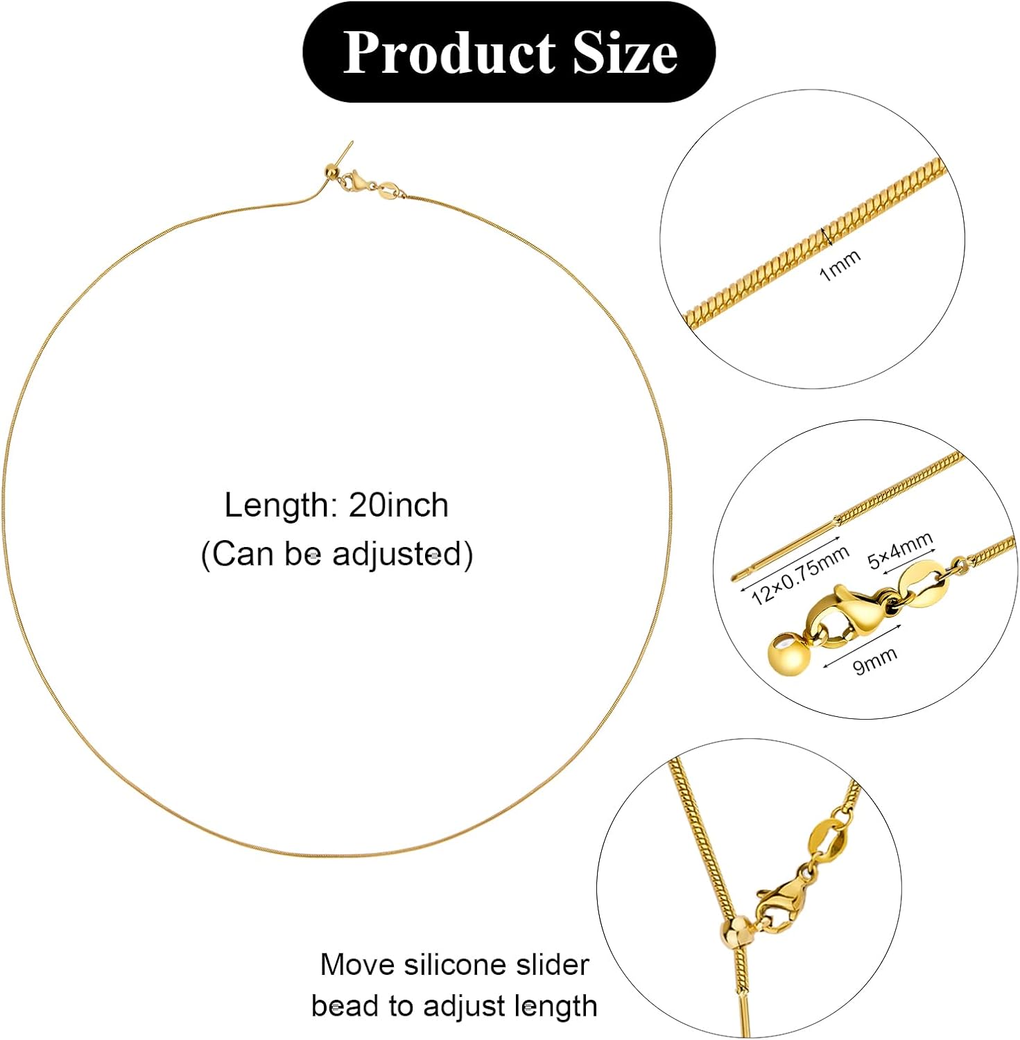 10 Pack Dainty Snake Necklace Bulk Gold Plated Stainless Steel Chain Necklaces for Jewelry Making - Image 2