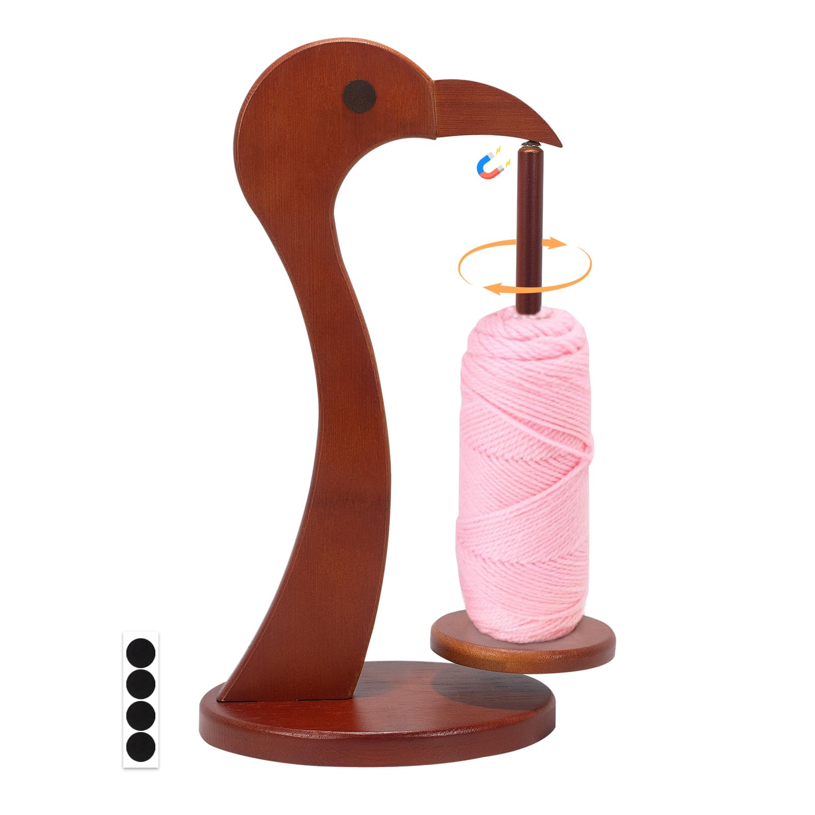 Yarn Holder for Crocheting,Magnetic Twirling Yarn Spinner with Anti-Slip Base,Flamingo-Shaped Yarn Ball Dispenser,Crochet Gift for Knitting Lovers (Mahogany)