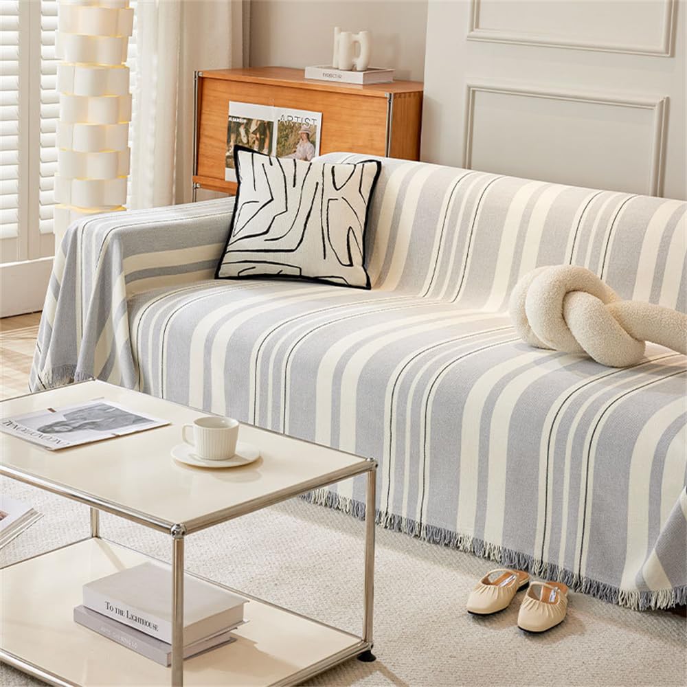 FANSU Throw for Sofa Large, Soft Nordic Striped Fashion Throw Blanket Sofa Reversible Versatile Blanket Throw Decorative for Chair Settees Couch Sofa Bed (Armchair(180x90cm),Gray)