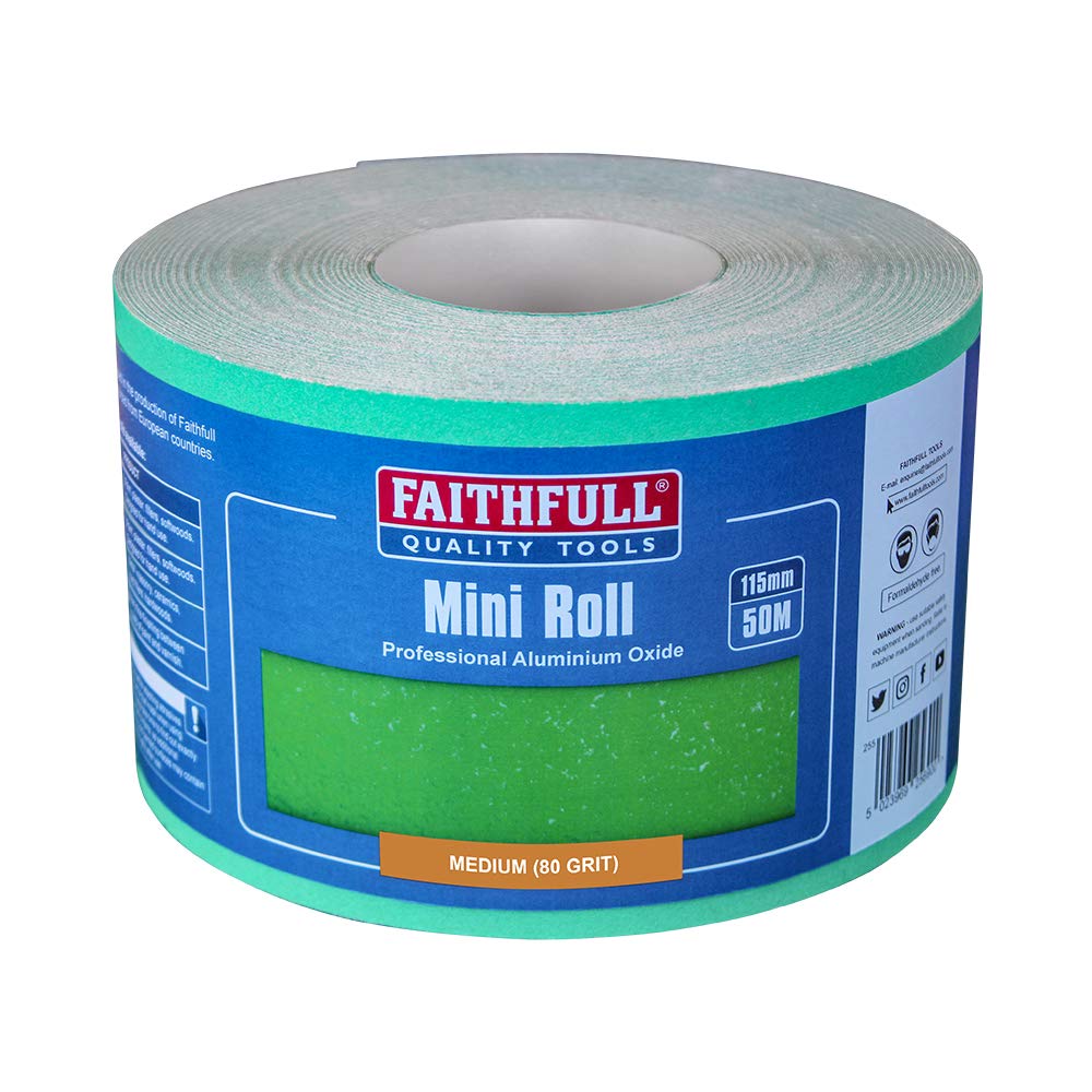 Faithfull Faiar11580g Aluminium Oxide Sanding Paper Roll Green 115Mm X 50M 80G 5023969256924