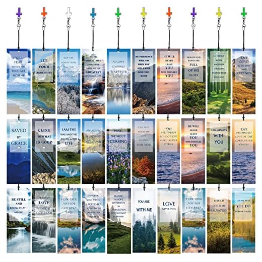 30 Pieces Bible Verse Bookmarks Book Mark Inspirational with Cross Pendants Bookmarks Christian Bookmarks Biblical Book Markers Prayer Card for Women Kids First Communion (Fresh Pattern)