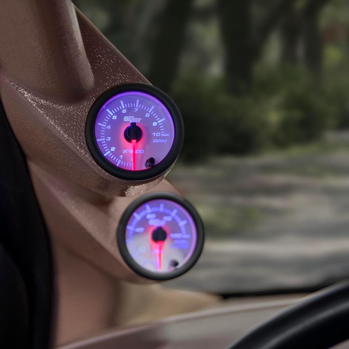 GlowShift White 7 Color 10,000 RPM Tachometer Gauge - for 1-10 Cylinder Gas Powered Engines - White Dial - Clear Lens - 2-1/16" 52mm