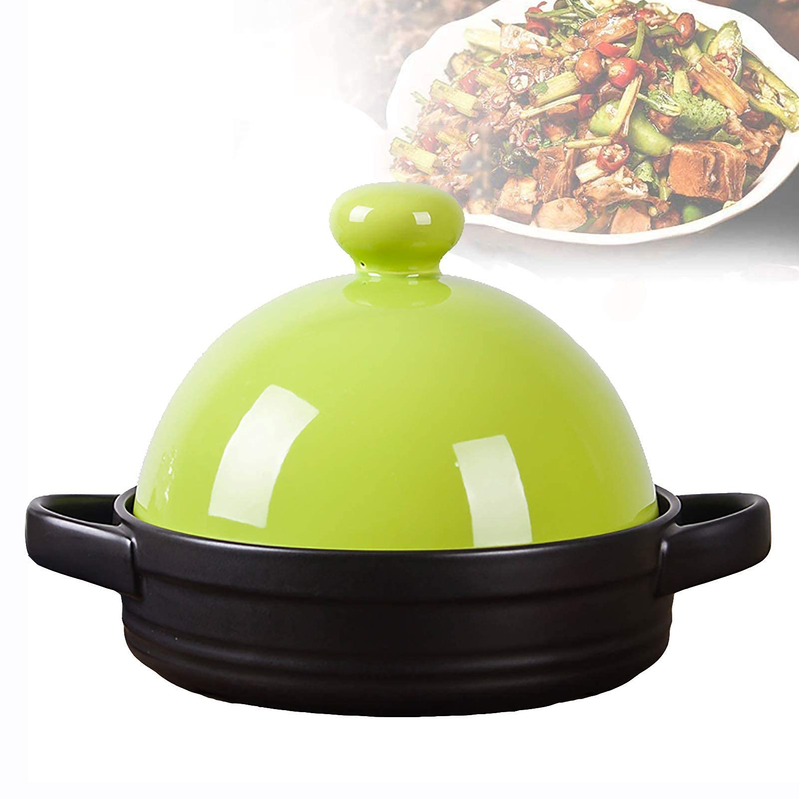NERDOH Ceramic Cooking Cooking Pot with 2 Handle Lead Free Stew Casserole Slow Cooker 1 5L Cooking Dish