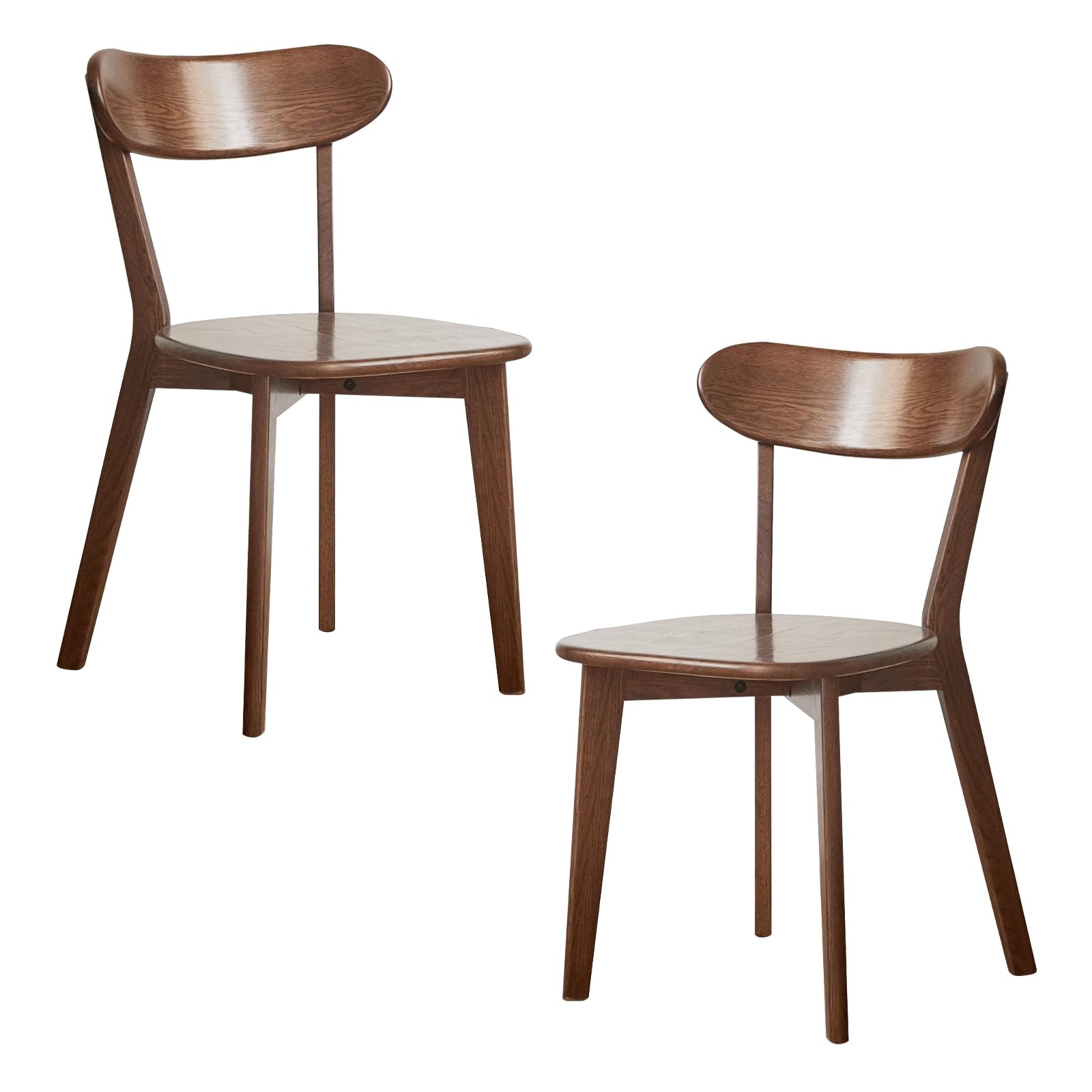 kikiumi Solid Wood Dining Chairs Set of 2, Walnut Finish - Mid Century Modern Kitchen & Dining Room Chairs with Curved Back, 400 lb Capacity - Crafted