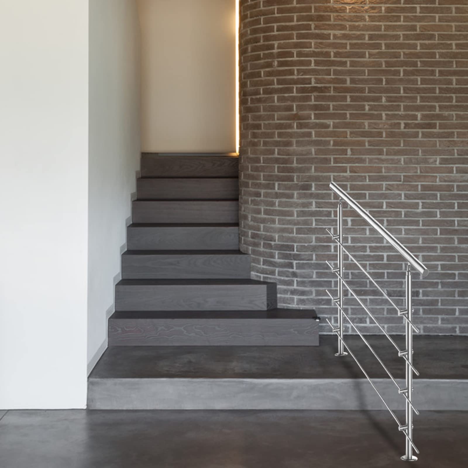Ringhiera in acciaio inossidabile con 4 barre trasversali, ringhiera d'ingresso per balcone, scale, interno ed esterno (150 cm)