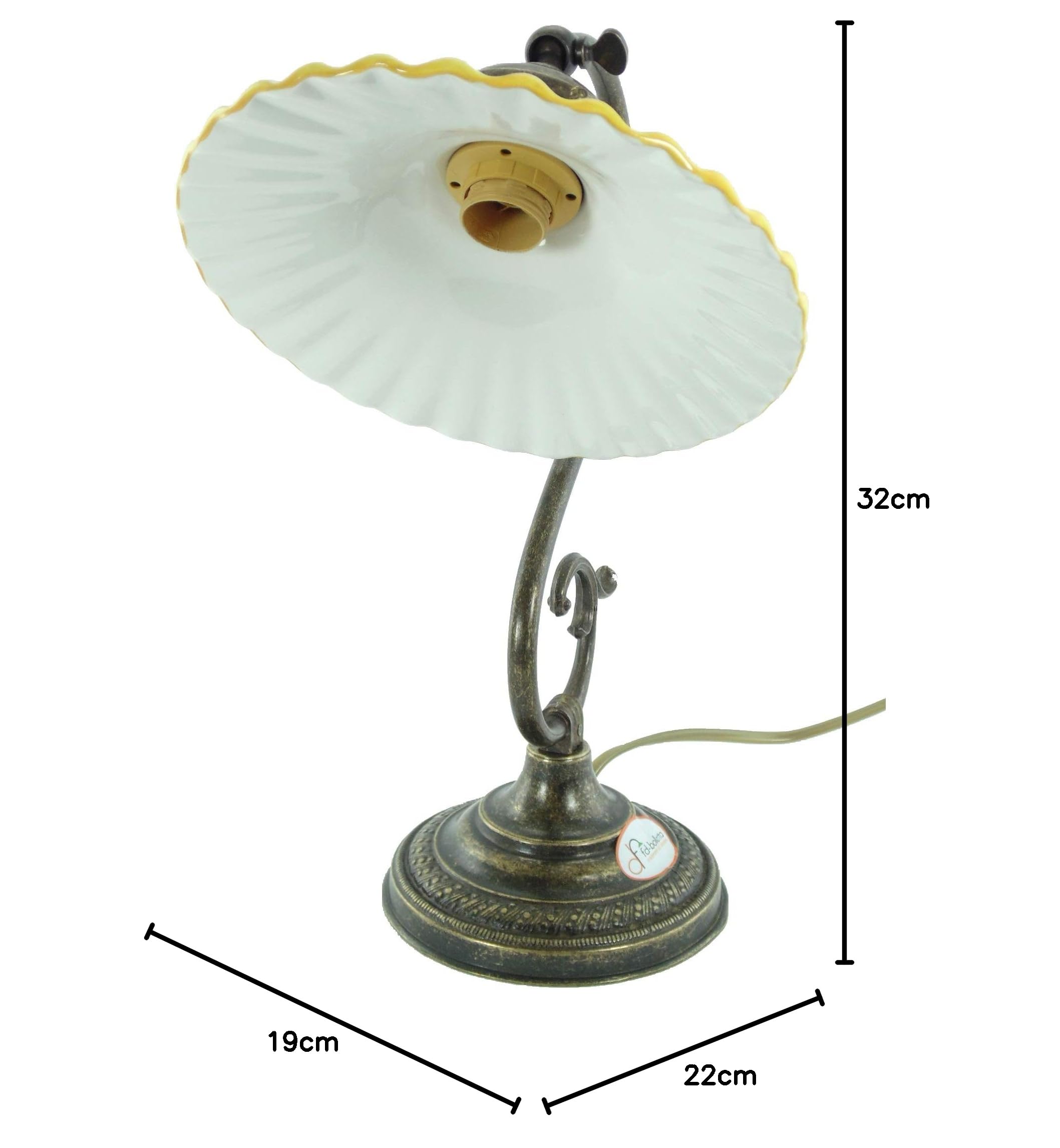 Lampada ottone da comodino,tavolo,scrivania,illuminazione per interni con paralume ceramica giallo s38 Misure:H 32cm,Ø paralume 19cm,Ø base 13cm