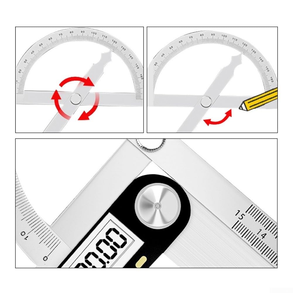 Goniometro professionale in acciaio inox a 180 gradi con blocco a vite, strumento di misurazione angolare per misurazioni precise e uso in falegnameria