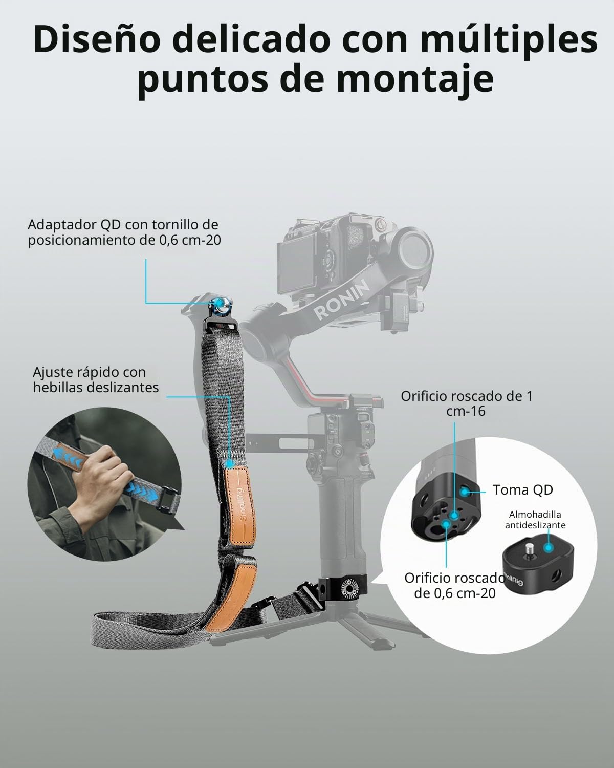 SMALLRIG Correa de Hombro Reductora de Peso RS3 RS2 para asa de Transporte para dji, cinturón de Gimbal con Hebillas de liberación rápida QD mejoradas para dji RS 5/4/ 4 Pro/ 3/3 Pro/ 2-4118C