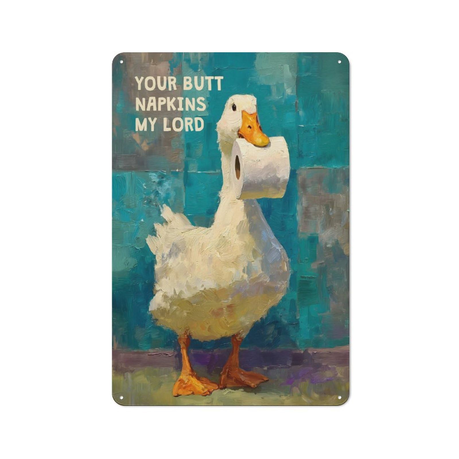 Junmoney Style-18 Tin Wall Plaque 30X20cm With Duck Your Butt Napkins For Hallway Wall, Suited To Wall Displays In Hallways And Entrance Areas