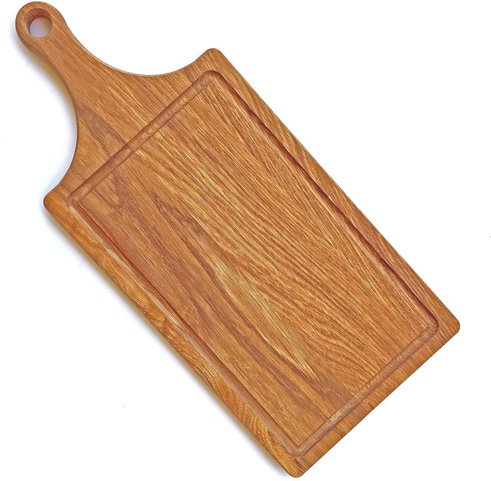 Yuniverse Bamboo Chopping Charcuterie Boards for Meat Vegetable Fruit Bread Serving Board Handmade Kitchen Paddle Cutting Board with Handle - 40 x 17 x 1 cm