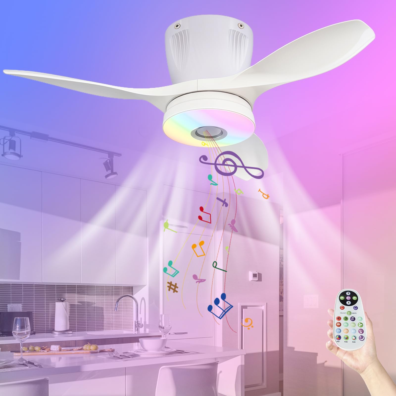 SXDMOUBK Ceiling Fans with Lights and Remote, Modern Fan Light Kit, Quiet Ceiling Fans with Lamps, 36W Dimmable LED, Reversible Fan Light Ceiling, Easy Installation for Low Ceiling Rooms-White