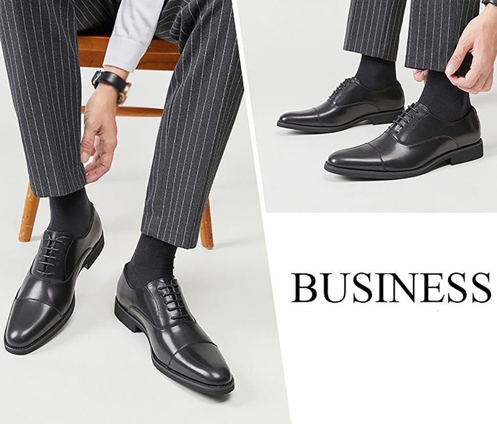 Zapatos de Vestir Formales para Hombre, Oxford Derby para Bodas, oficinas de Negocios, Trabajo, Bailes, clásicos con Cordones Antideslizantes,Negro,43