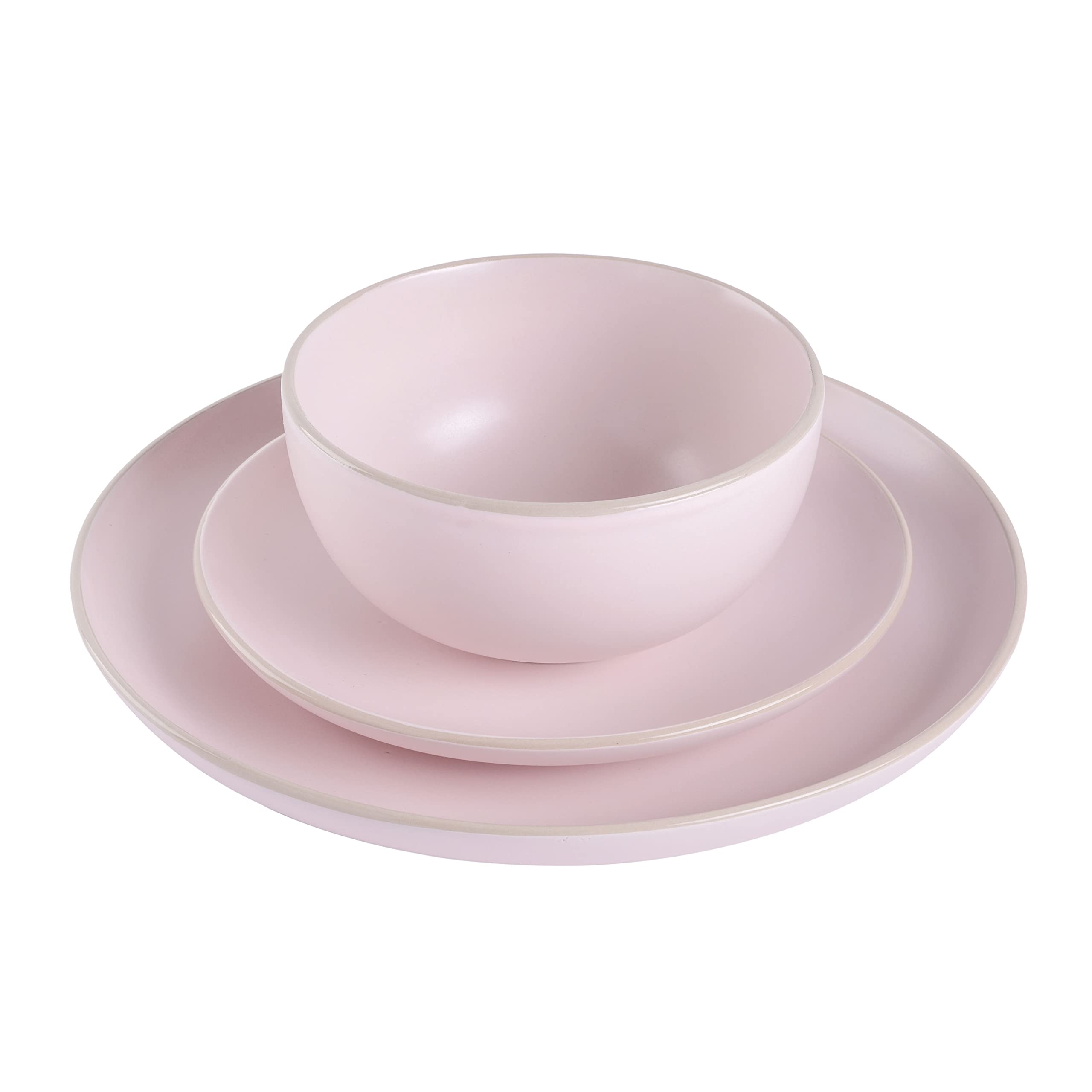 Gibson Home Rockaway Service de table rond en grès pour 4 personnes (lot de 12), Rose