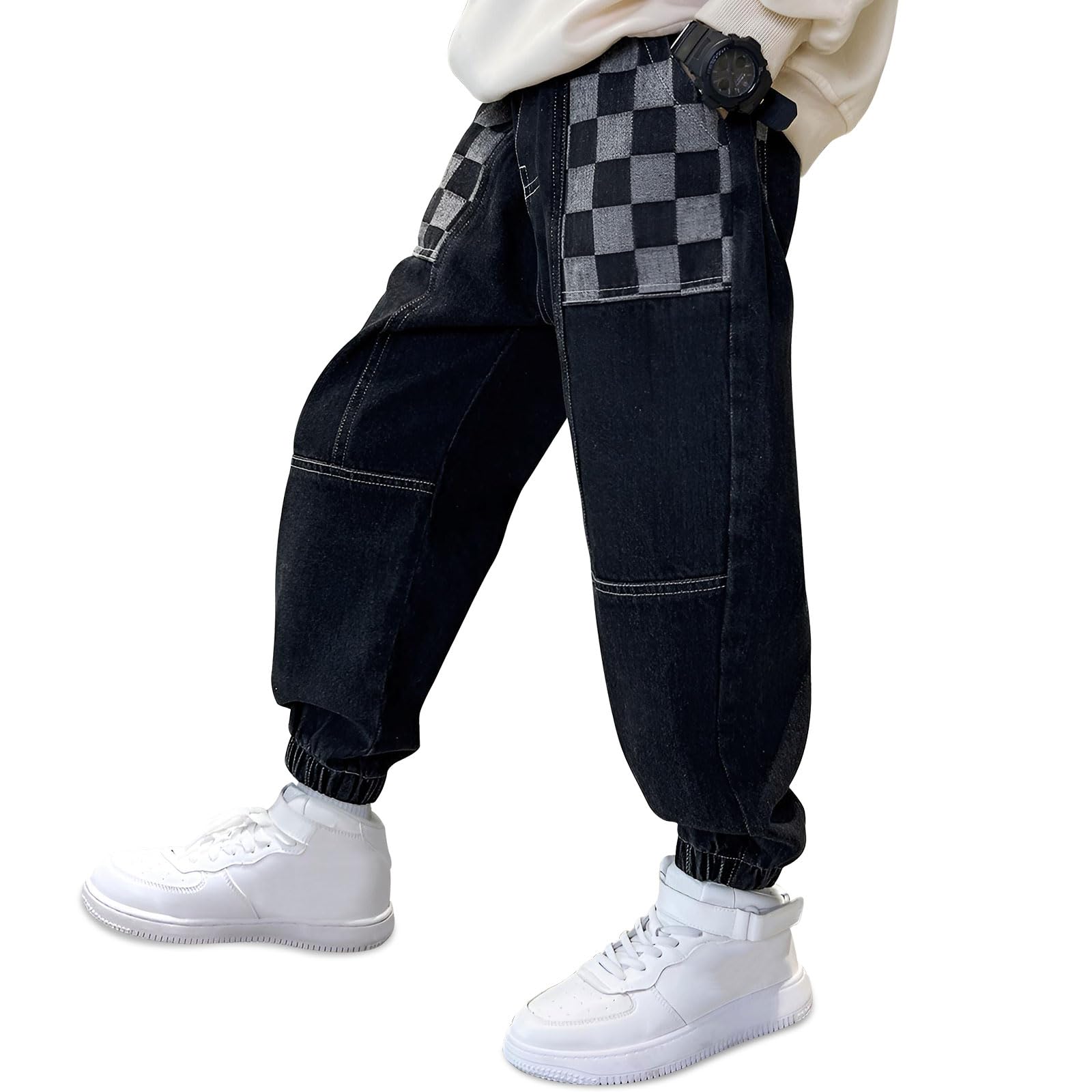 Jeans para niños con diseño cónico y cintura elástica cómoda para chicos de 6 a 14 años 7