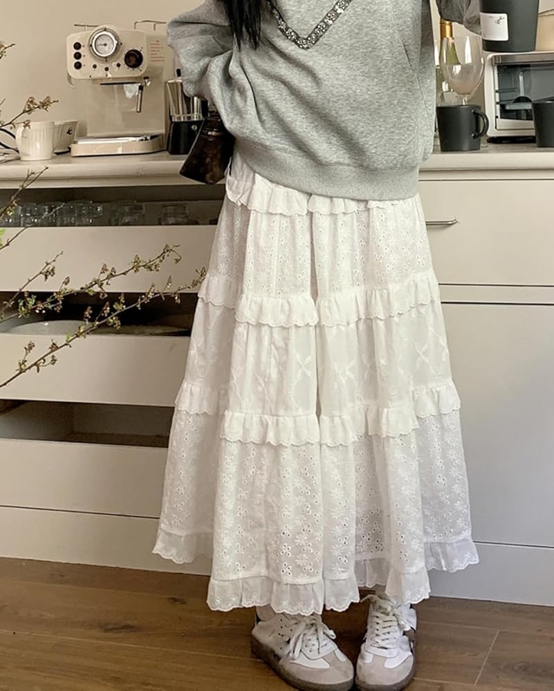 Amazon.com: AEJENNIO White Lace Maxi Skirts for Women Fashion A