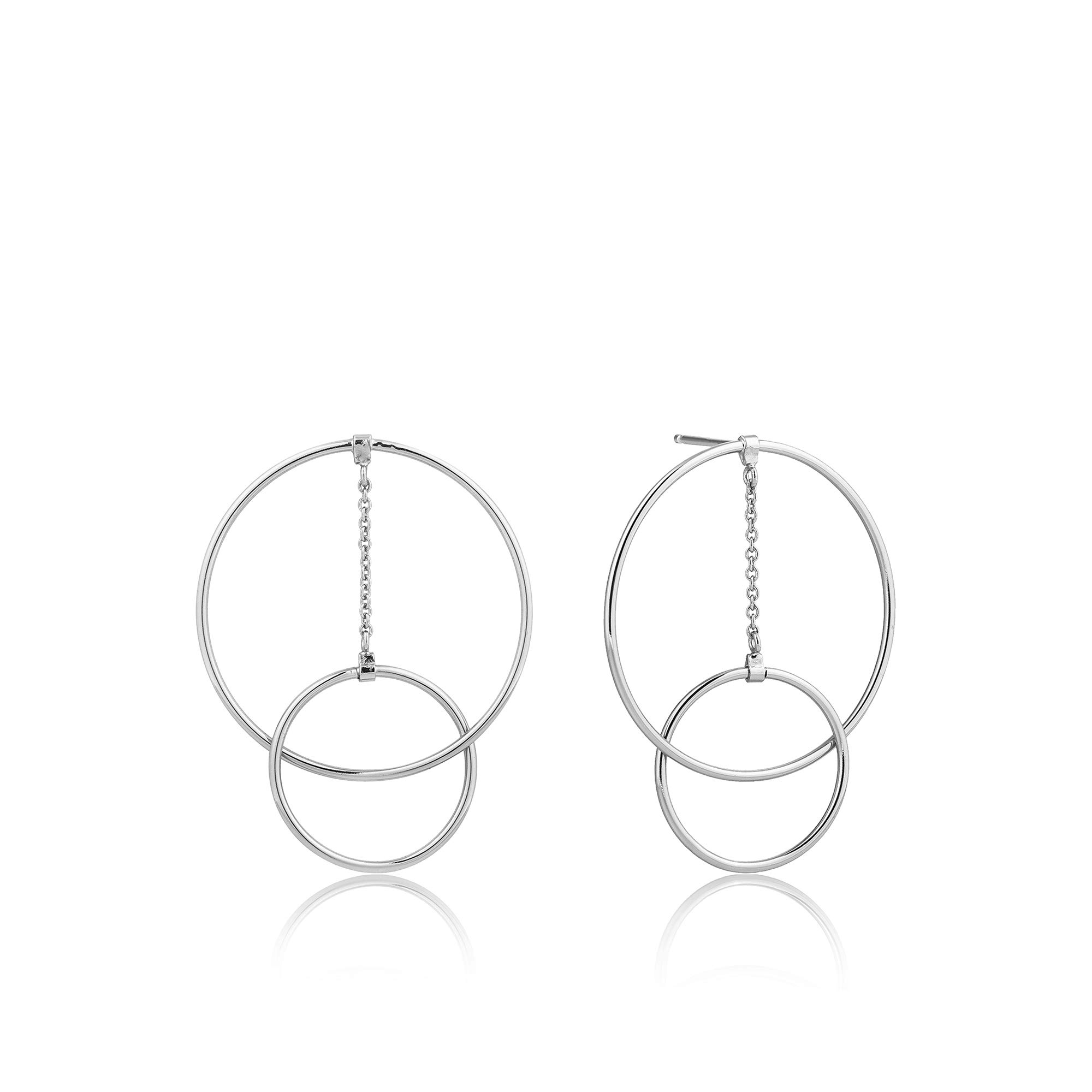 ANIA HAIELarge 925 Sterling Silver Geometric Round Hoop Art Deco Statement Hanging Drop Earrings
