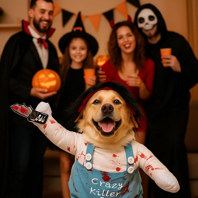 Disfraz de Chucky para Perro, Traje Halloween Ajustable para Mascotas miniatura 4