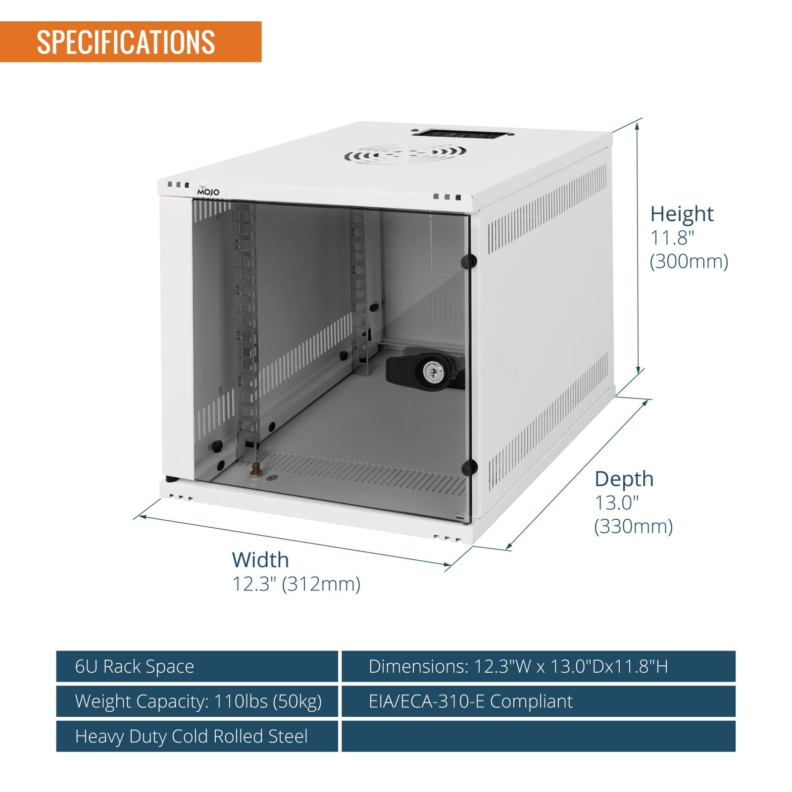 Tecmojo Rack réseau pour serveur 6U de 330 mm de profondeur 25,4 cm de large, armoire réseau avec étagère, panneaux brossés, organisateur de câbles pour petits appareils AV/IT/données, capacité de 50